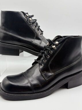 Bronx Black Leather Lace-Up Ankle Boots for Women